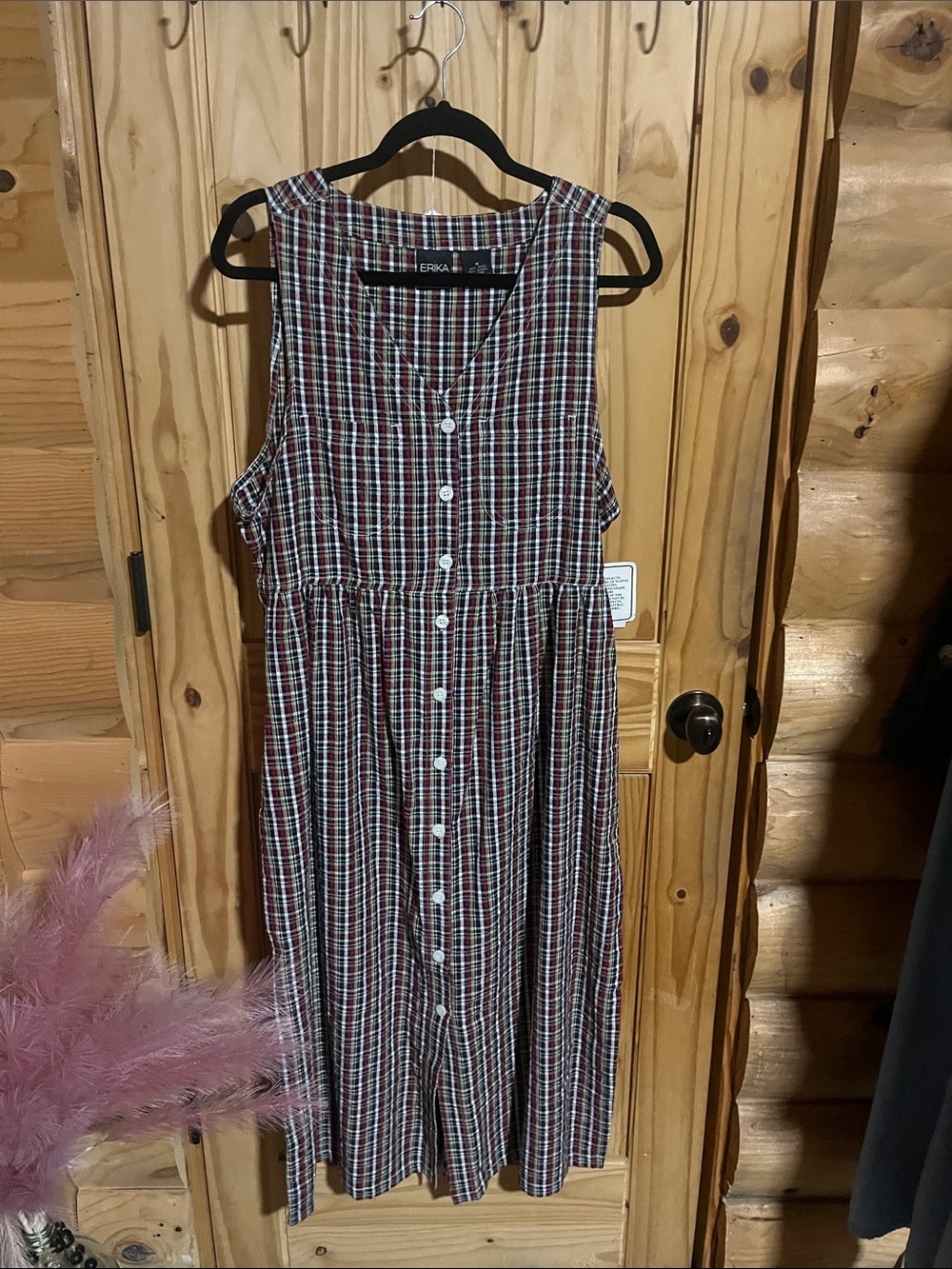 Erika Vintage Deadstock Red and Black Plaid Maxi Button-Front Dress